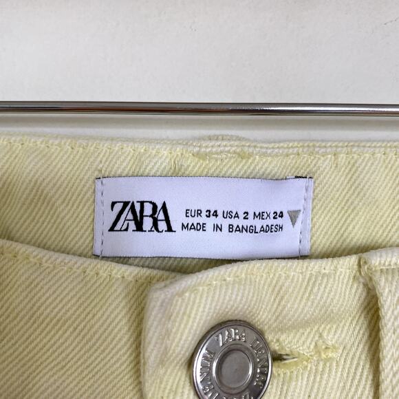 ZARA High Waist Straight Leg Raw Hem Rigid Denim Jeans in Soft Yellow Size 2 - Picture 5 of 10